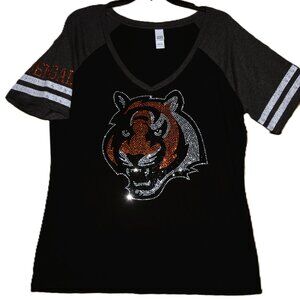 Bengals rhinestone short sleeve shirt Tigers on sleeve XS S M L XL XXL 3X 4X